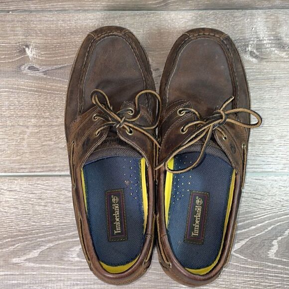 Timberland Brown Leather Mens Size 12M 2-Eye Lace Up Moccasin Boat Shoe 71024 - Picture 5 of 12